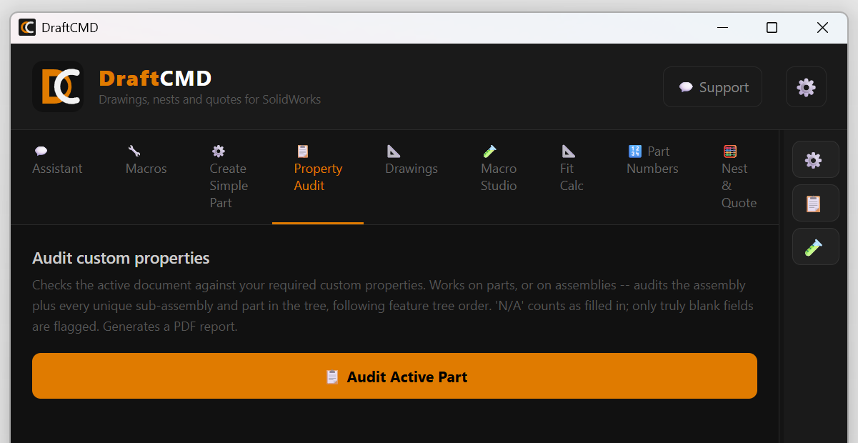 The Property Audit tab with an Audit Active Part button.